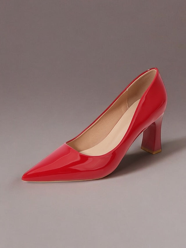 Pumps Patent Faux Pointed-Toe Heel Glossy Leather Green Block