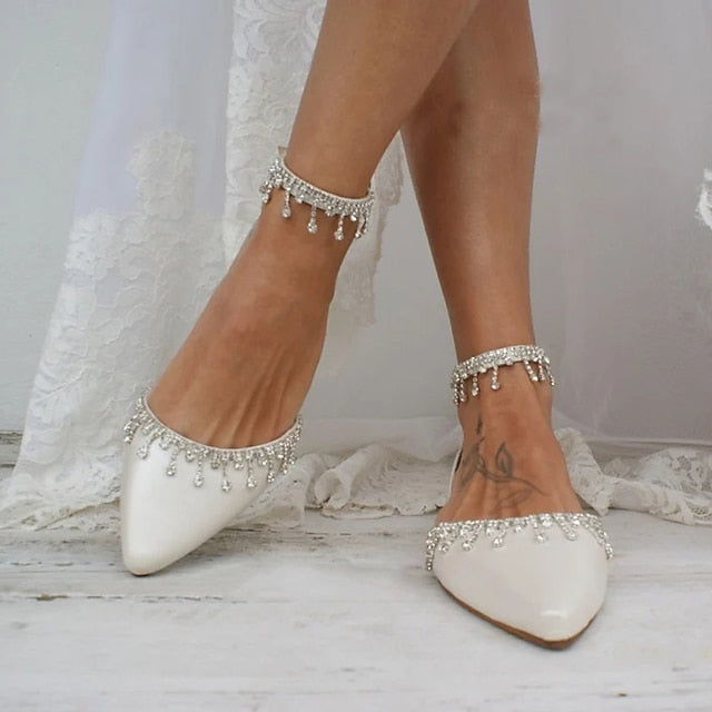 – White Bridal Shoes Flats with Wedding Elegant Women's