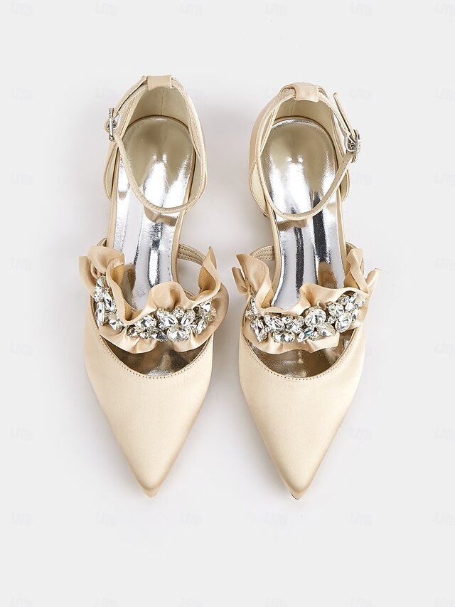 Black Rhinestone Flats Pointed-Toe Satin Women's with