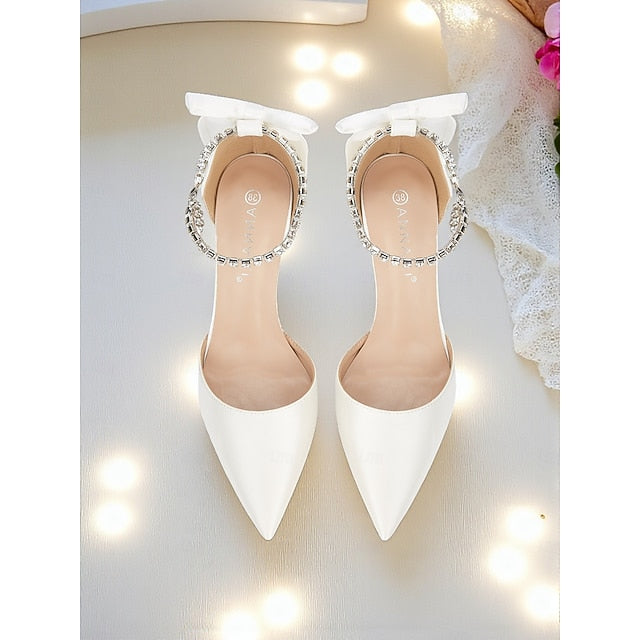 with and Ivory Pointed Satin Toe Bow Women's Stiletto Heels