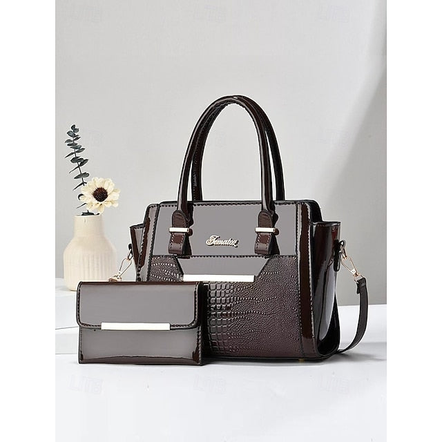 Faux Set Handbag Glossy Women's – Patent Leather