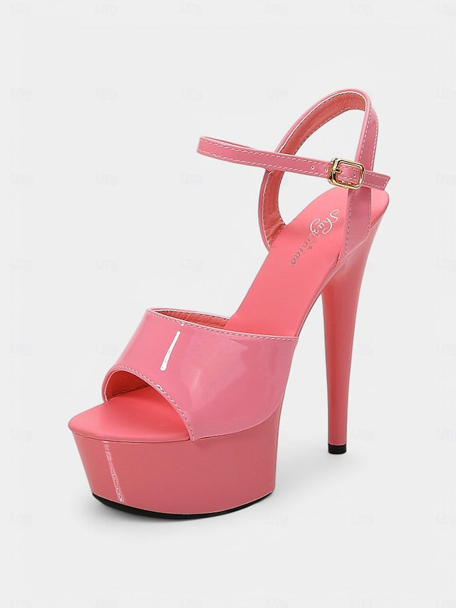 Red Sandals Leather Women Peep - for Toe Platform Patent