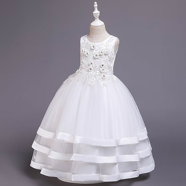 Wedding Girls' Colored Solid Sleeveless Party Kids Dress