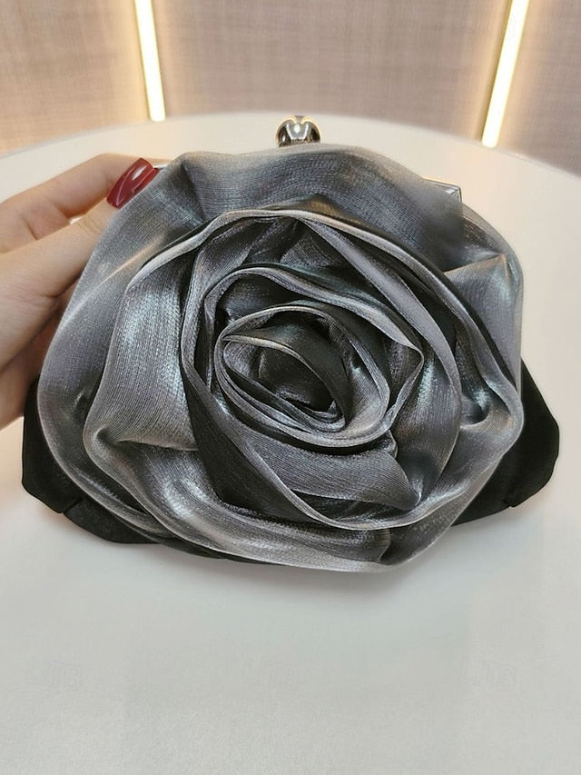 Purse Satin Flower Clutch Rose Women's – Evening Elegant