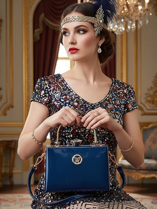 Handbag with Patent Evening Burgundy Gold Women's Leather