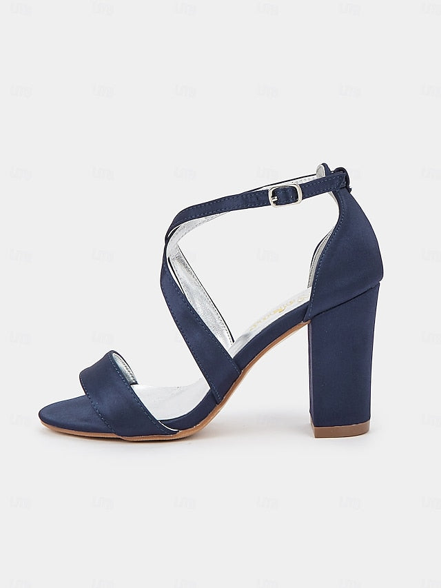 Satin Block Women's Strappy Heel – Sandals Elegant