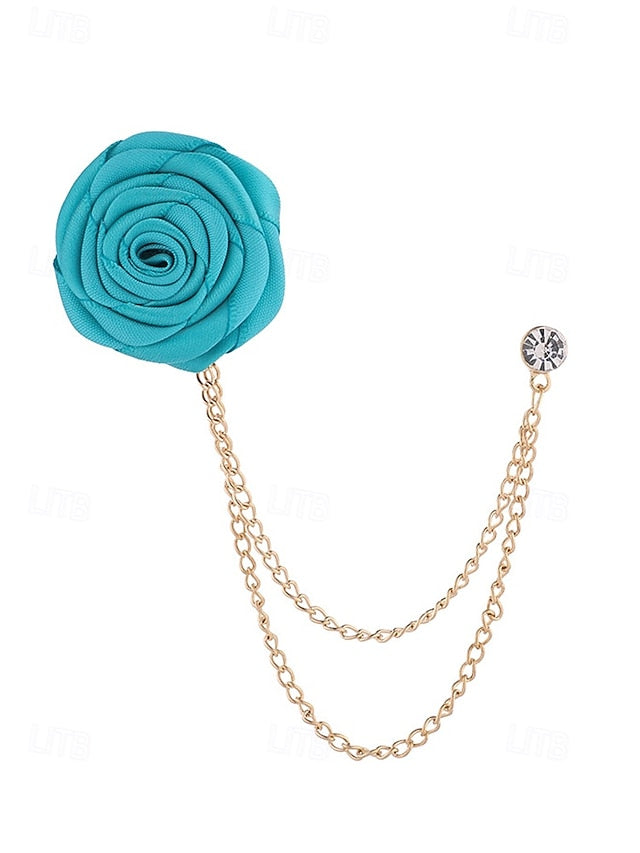 Chain – Lapel Red Men's Rose Pin with Gold Elegant