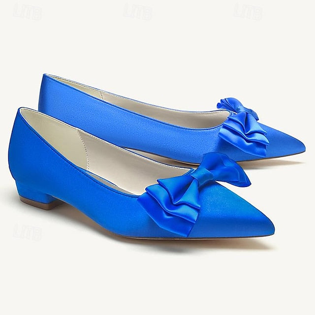 Bowknot Party Low Flats Pointed Shoes Wedding Heel Women's