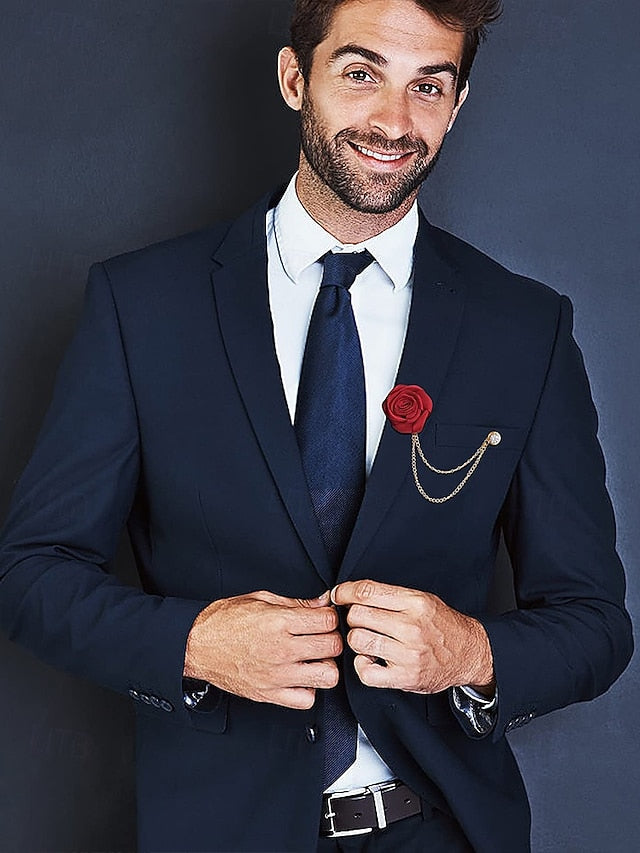 Chain – Lapel Red Men's Rose Pin with Gold Elegant