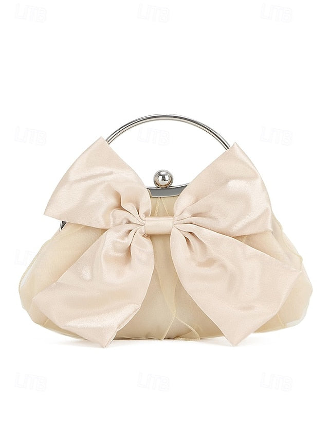 Satin Women's Clutch Evening – Bag Bow Pearl Elegant