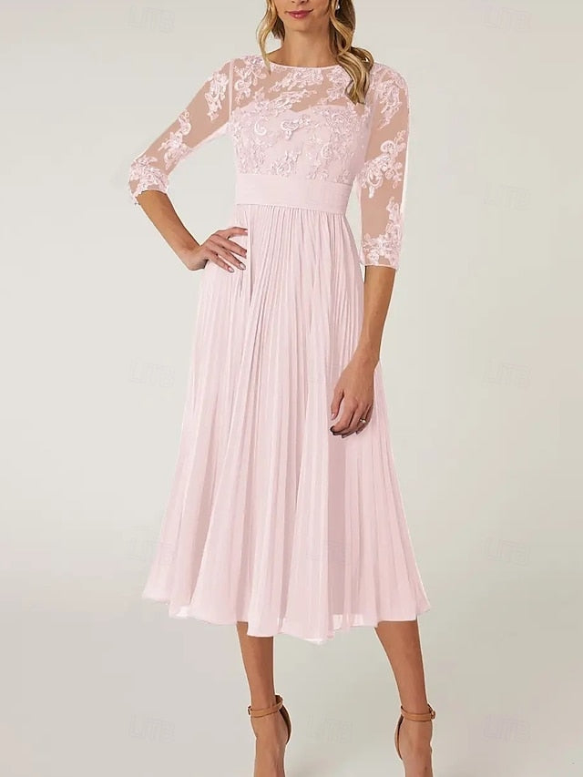 Mother Bride the Dress Neck Wedding Elegant Guest of A-Line Crew