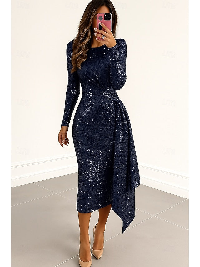 Black Elegant Red Dresses Column Cocktail Formal Sequined Dress