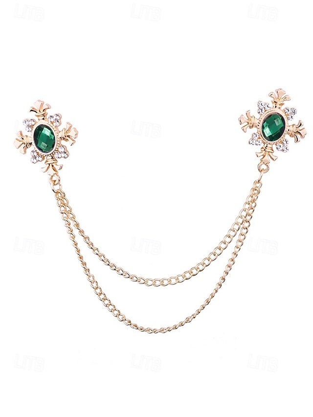 Vintage Elegant Chain Blue – Collar Gem Brooch Double