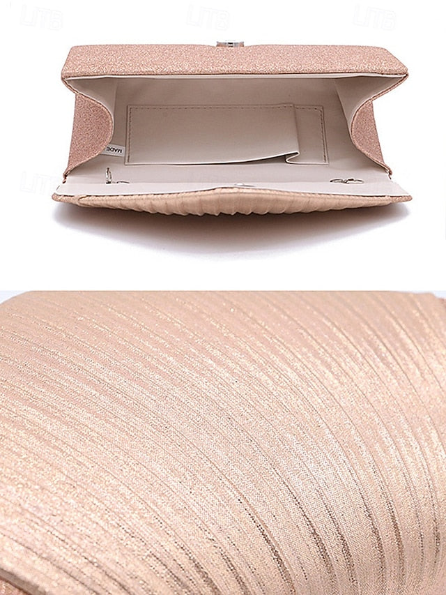 Evening Design Pleated Bag Clutch Glitter with – Champagne