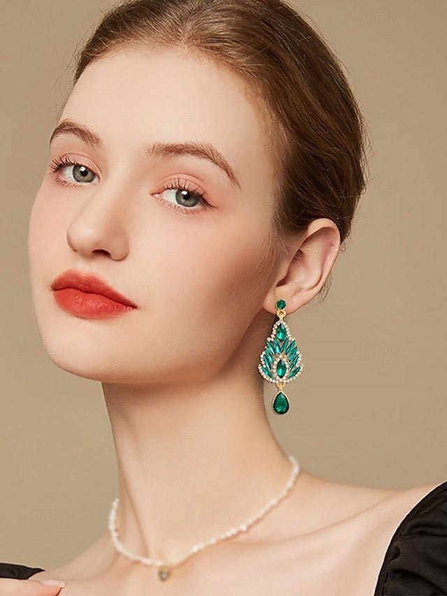 – Crystal Drop Emerald Green Earrings Women's