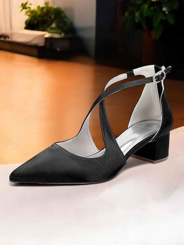 Block Ivory Pointed Heels Women's Toe - Elegant Satin