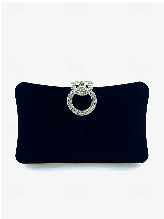 Blue Velvet Rhinestone Bag Women's Clutch with Elegant Ring
