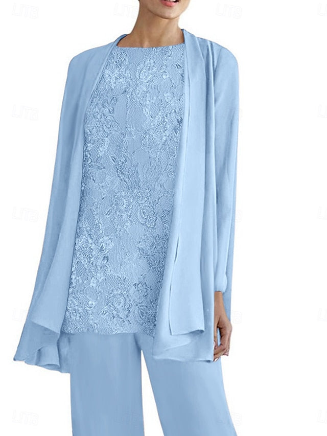 Mother Pantsuit Bride Elegant Crew Piece of Dress 3 Neck the