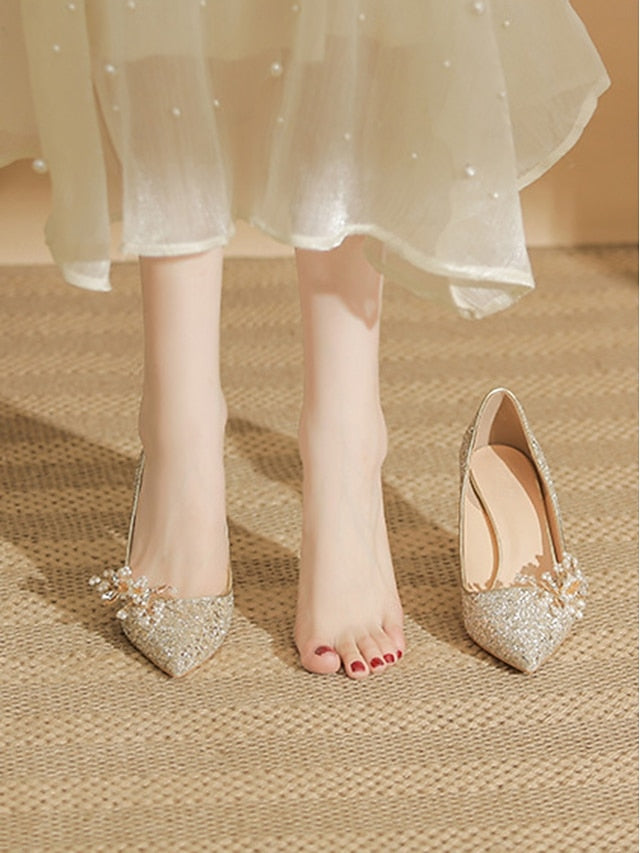 with Women's Glitter Floral Heels Silver Stiletto