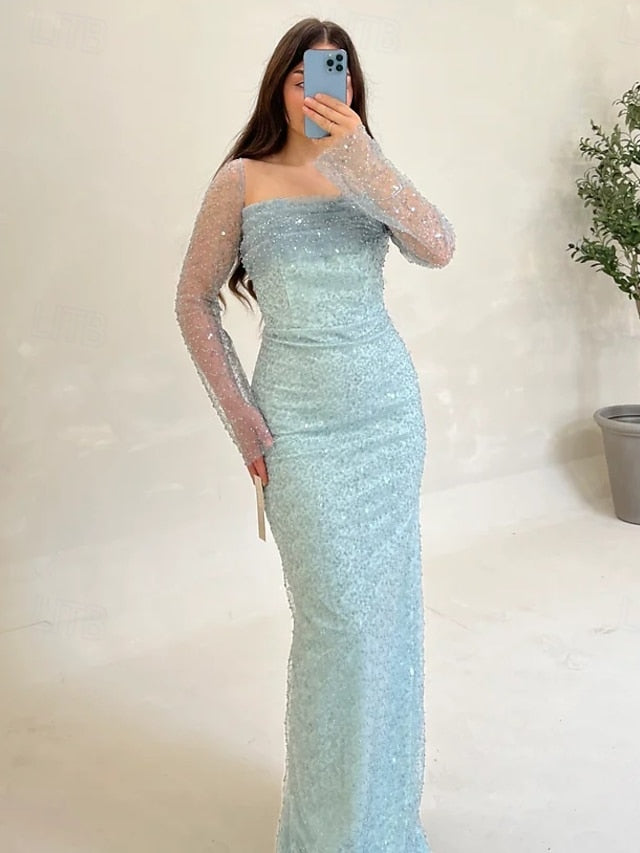 Dress Evening Sequin A-Line Gown Elegant Guest Formal Wedding
