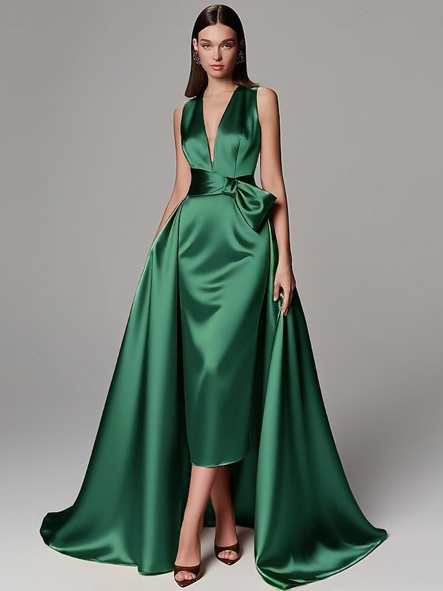 Gold A-Line Gown Formal Floor Wedding Evening Dress Elegant