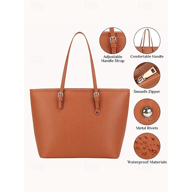 - Women's Faux Tote Brown Bag Leather Classic Large
