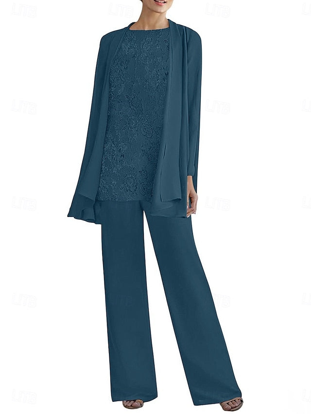 Mother Pantsuit Bride Elegant Crew Piece of Dress 3 Neck the