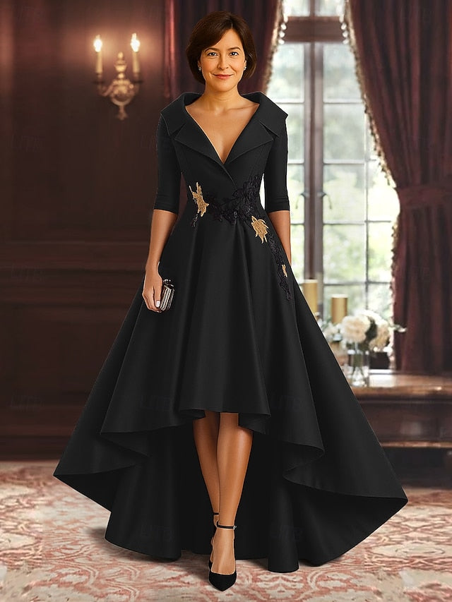 Mother Split A-Line High Bride the of Dress Black Elegant Red