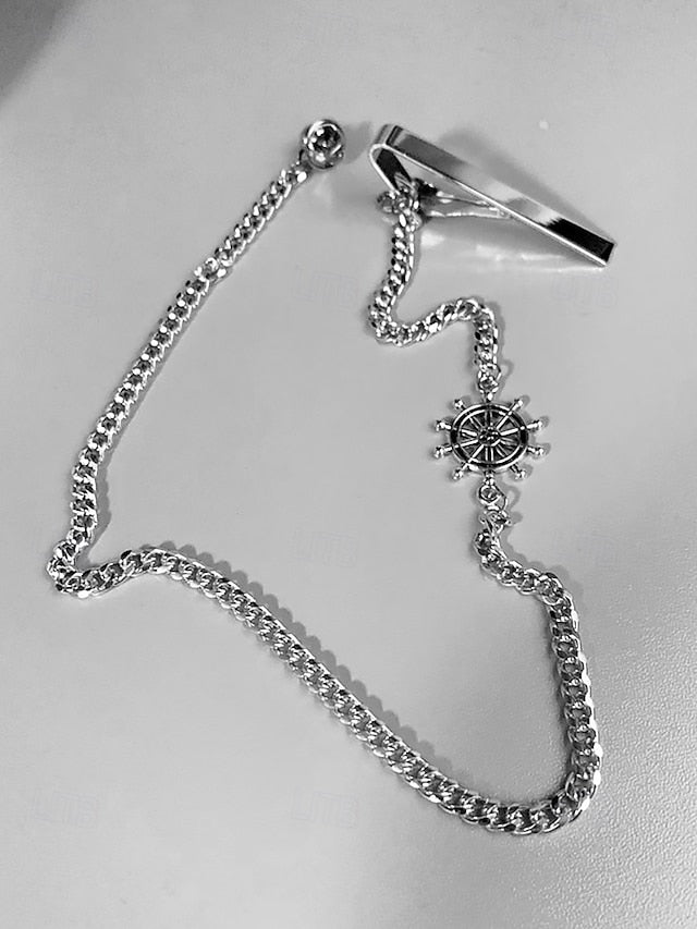 Nautical Ship Design with Silver – Wheel Men's Chain Tie
