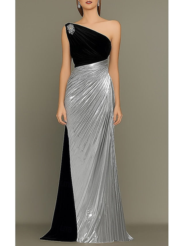 Black Evening Elegant Dress Formal Gold Gown Wedding Column