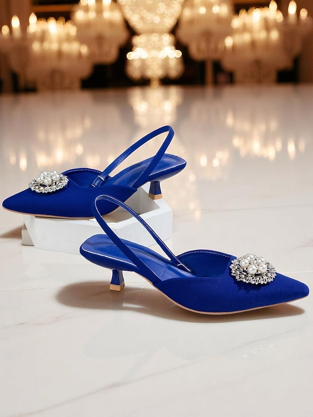 with Slingback Women's Pumps and Blue Satin Pearl