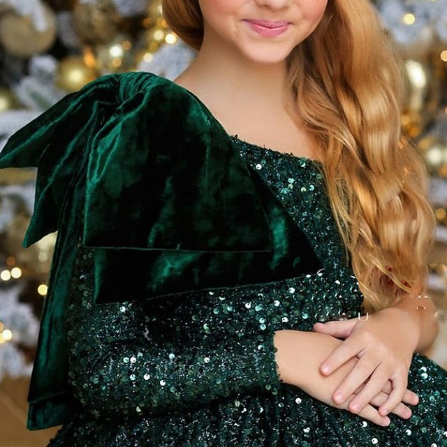 Sequins Dress Wedding Party Long Girls' Sequin Kids Sleeve
