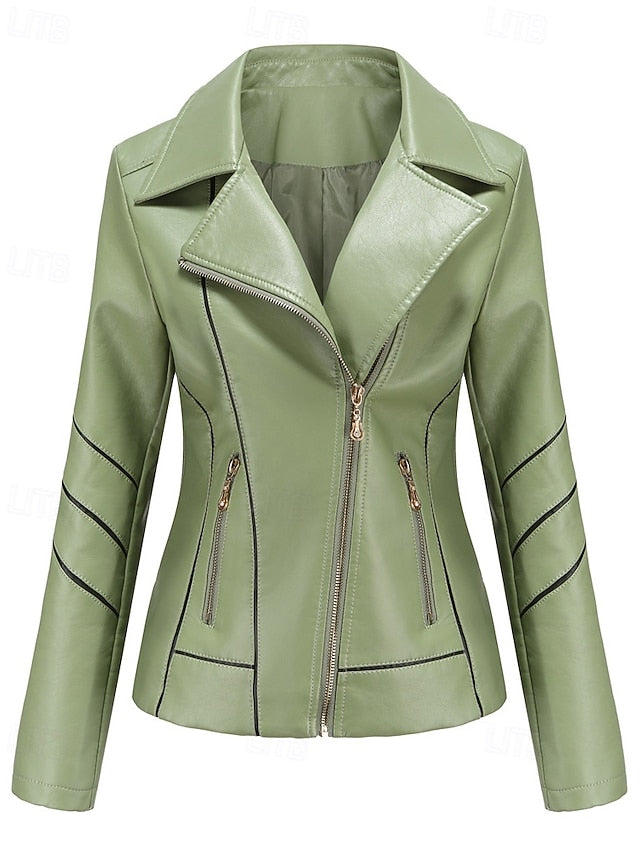 Jacket Pocket Zipper Leather Comfortable Faux Women's