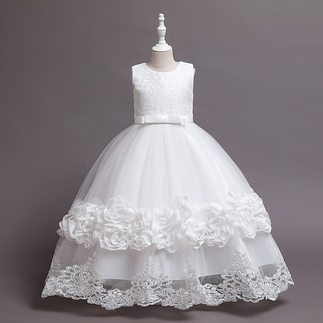 A Girls' Plain Kids Little Line Floral Dress Party