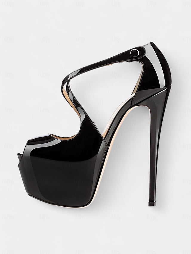 Heels Red Platform Black with Cross Stiletto Leather Patent and