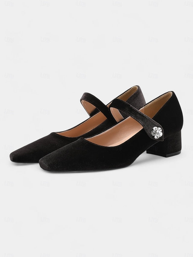 - Velvet Toe Square Green Jane Mary Pumps Block Women's