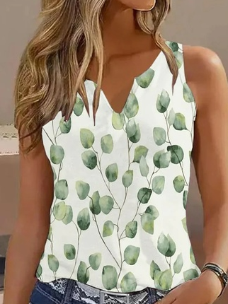Floral Loose Casual V Neck Tank Top WW68