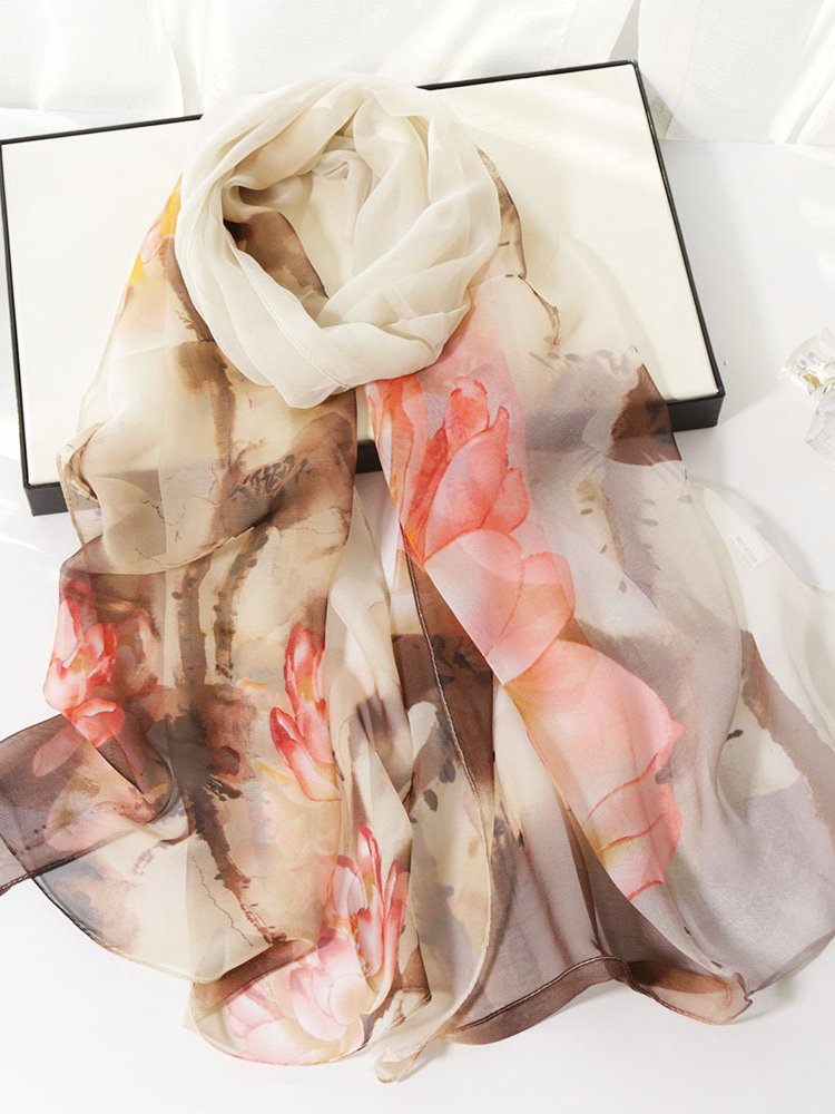 Silk Floral Long Scarf Boh Beach Vacation Accessories QAR5