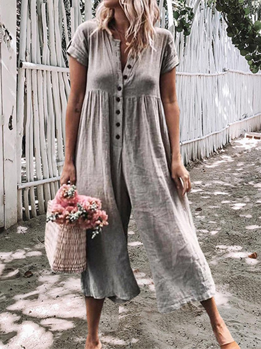 Women Casual Jumpsuits Solid Short Sleeve Beach Holiday Romper CM63