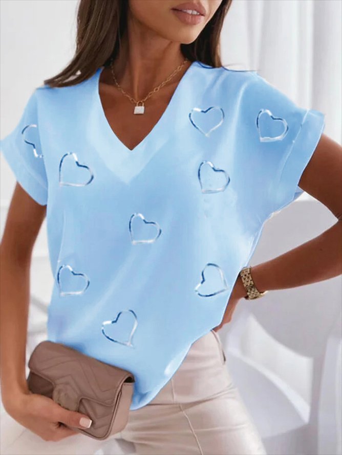 Heart Short sleeve V Neck Casual Short Sleeve T-shirt WZ77