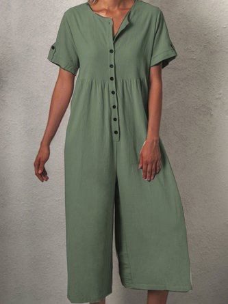 Einfarbiger, kurzärmliger, lässiger Overall QAJ32