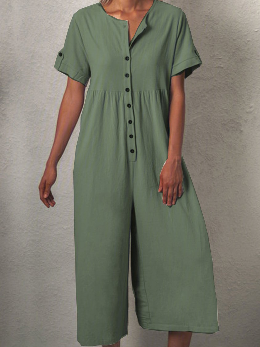 Einfarbiger, kurzärmliger, lässiger Overall QAJ32