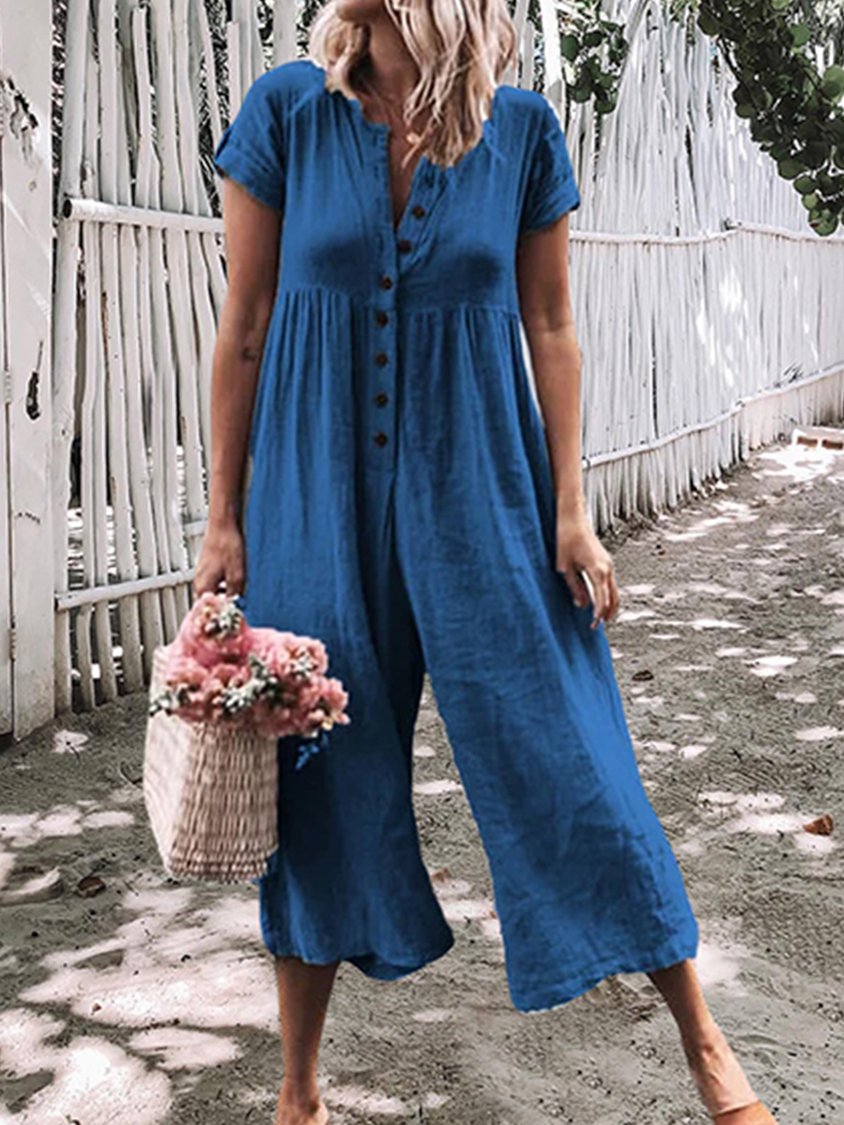 Women Casual Jumpsuits Solid Short Sleeve Beach Holiday Romper CM63