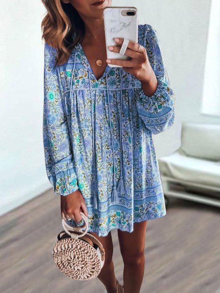 Bohemian long-sleeved dress WO117