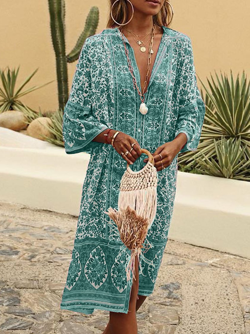 Robe longue d'été sexy à imprimé floral de style bohème pour femmes AT10092