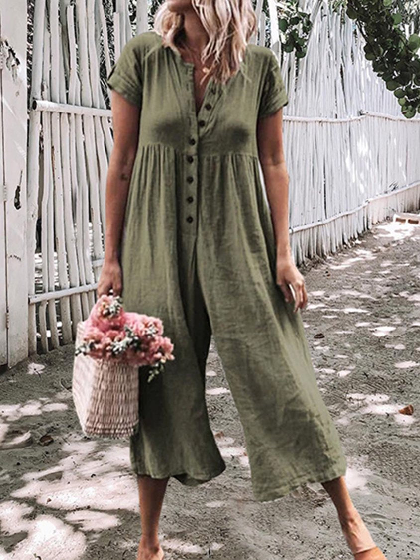 Women Casual Jumpsuits Solid Short Sleeve Beach Holiday Romper CM63