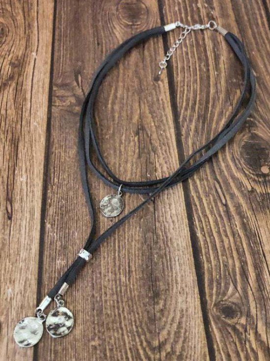 Ethnic Geometric Pattern Pendant Leather Layered Necklace Vintage Western Jewelry AT10086
