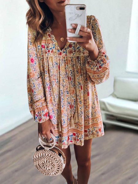 Bohemian long-sleeved dress WO117