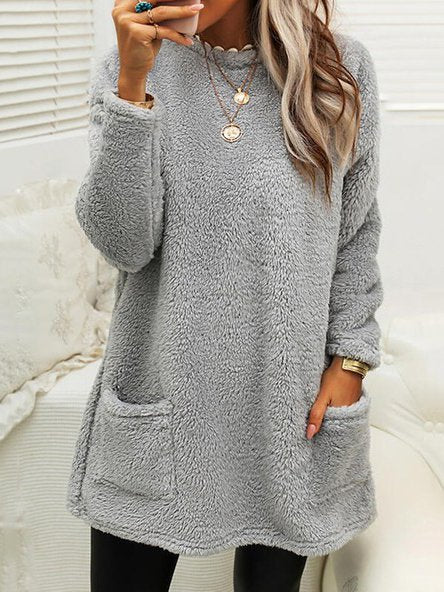 Robe thermique décontractée à col ras du cou en peluche DK1027
