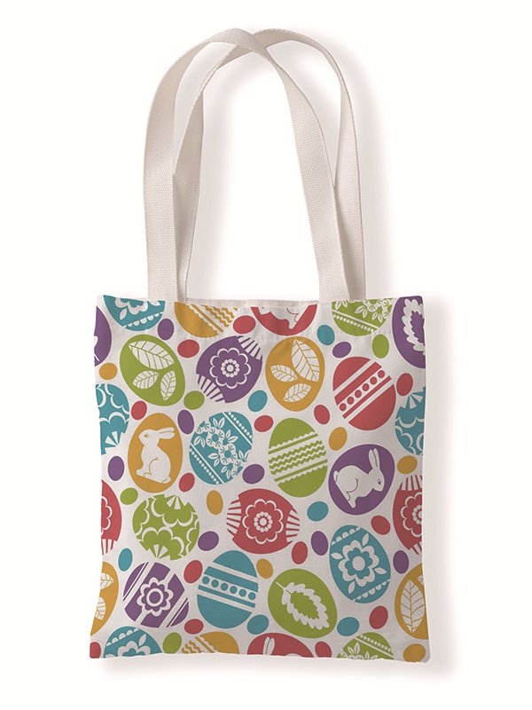 Easter Bunny Egg Pattern Canvas Tote Bag Environmentally Friendly Reusable AA60